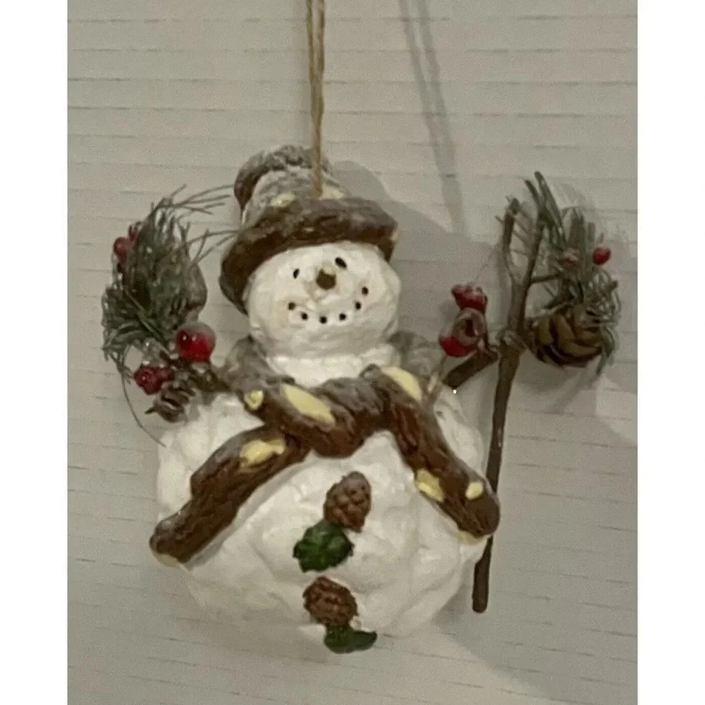 Snowman Frosty Stone Resin Christmas Holiday Tree Hanging Ornament 3.75 Inch